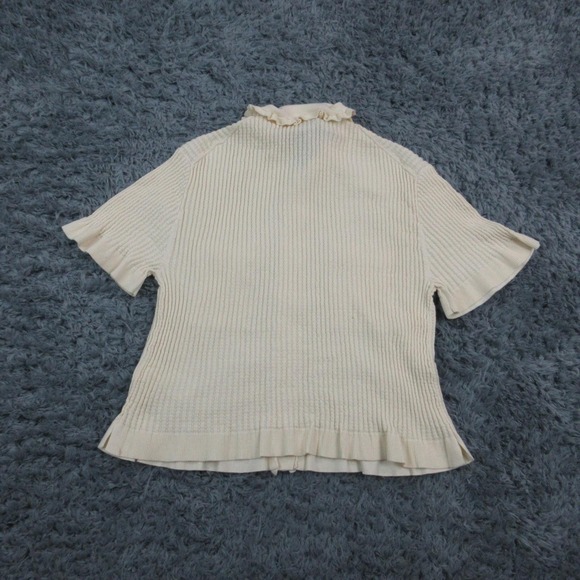 J Crew Sweater Womens Small Off White Short Sleeve Ruffle Cardigan Top NWT - Picture 9 of 11